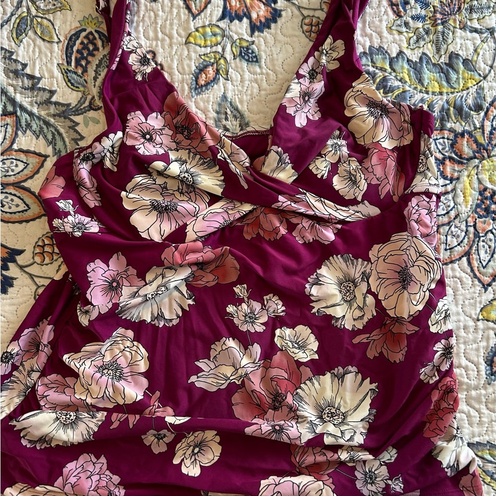 Floral Burgundy Swim Tankini Top